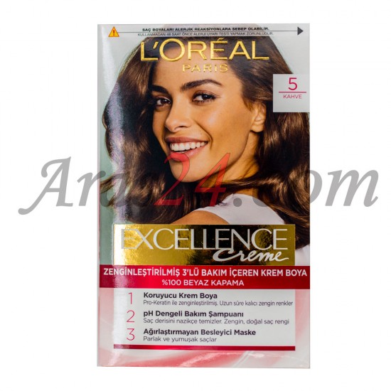 کیت رنگ مو لورال پاریس رنگ قهوه ای شماره 5 | LOREAL PARIS Excellence Creme