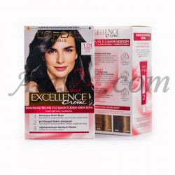 کیت رنگ مو لورال پاریس رنگ مشکی ذغالی یا سیاه پر کلاغی شماره 1.01 | LOREAL PARIS Excellence Creme 