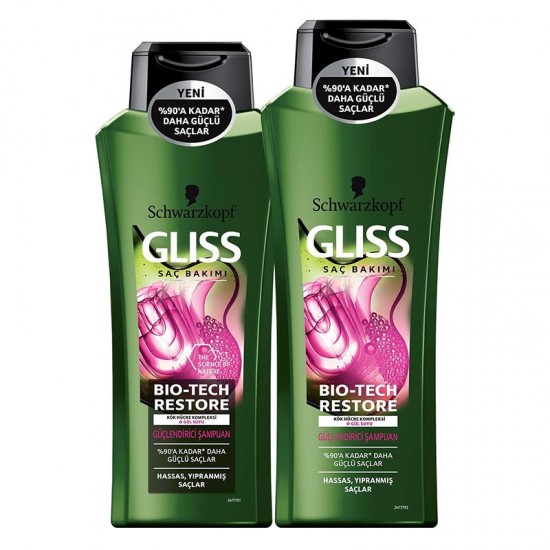 شامپو گلیس سبز تقویت کننده مو مخصوص موهای حساس و ضعیف شده 525 میلی لیتر Gliss Bio-Tech Restore 525 ml 8690572789018